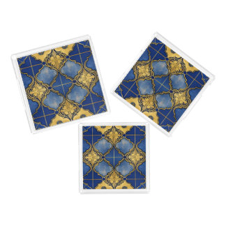 Moroccan Inspired Quatrefoil Pattern Blue Gold Acrylic Tray