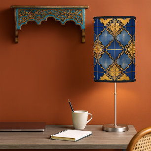 Moroccan Inspired Quatrefoil Pattern Blue Gold Table Lamp