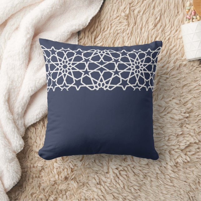 Moroccan Islamic Geometric Navy Blue Arabesque Throw Pillow (Blanket)