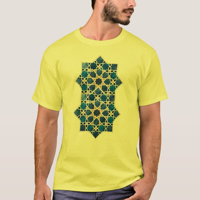 Moroccan Islamic Geometric Star Pattern Watercolor T-Shirt (Front)