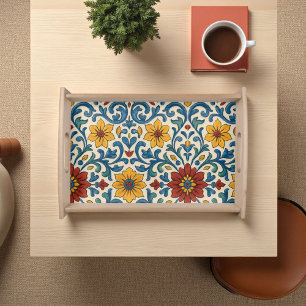 Moroccan Italian Floral Summer Vintage Watercolor Serving Tray