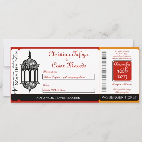 Moroccan Lantern Boarding Pass Wedding Invitation