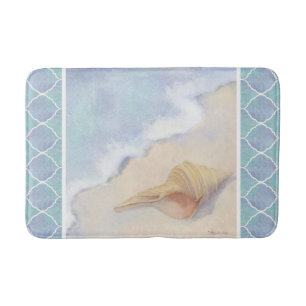 Moroccan Lantern Tile Beach Ocean Seashell Blue Bathroom Mat
