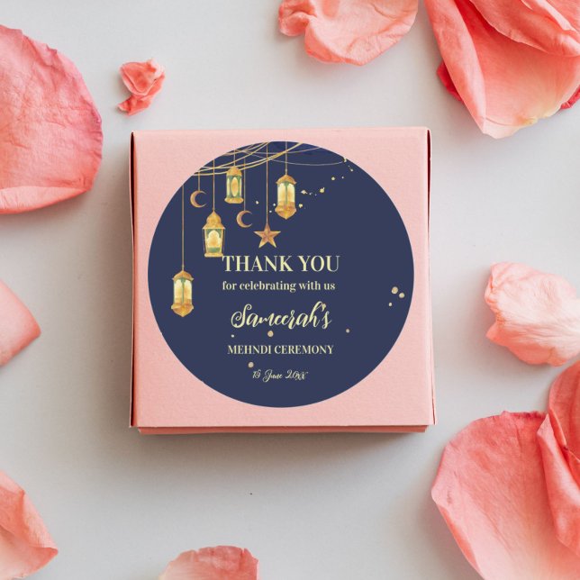 Moroccan lanterns starry night personalized Mehndi Classic Round Sticker (Creator Uploaded)