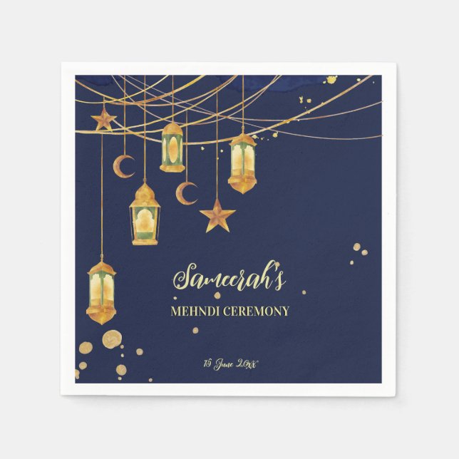 Moroccan lanterns starry night personalized Mehndi Napkins (Front)