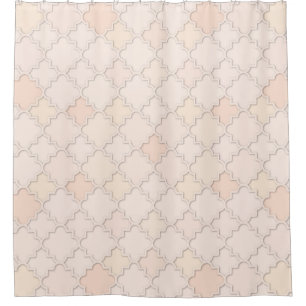 Moroccan Large Quatrefoil Pattern Pastel Melon Shower Curtain