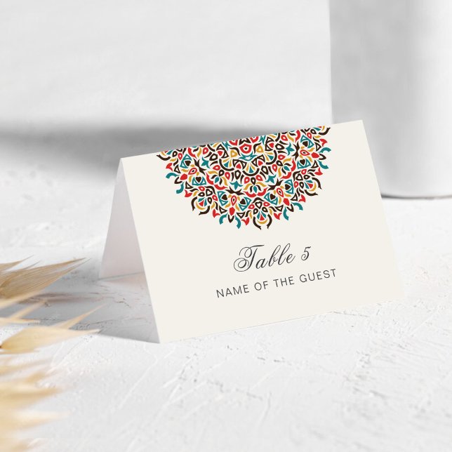 Moroccan Lattice Geo Mandala Wedding Place Card (Creator Uploaded)