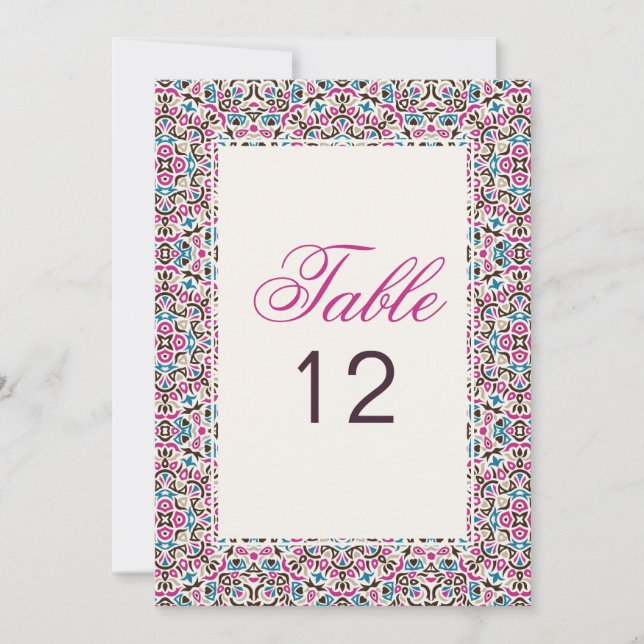 Moroccan Lattice Geo Mandala Wedding Table Number (Front)