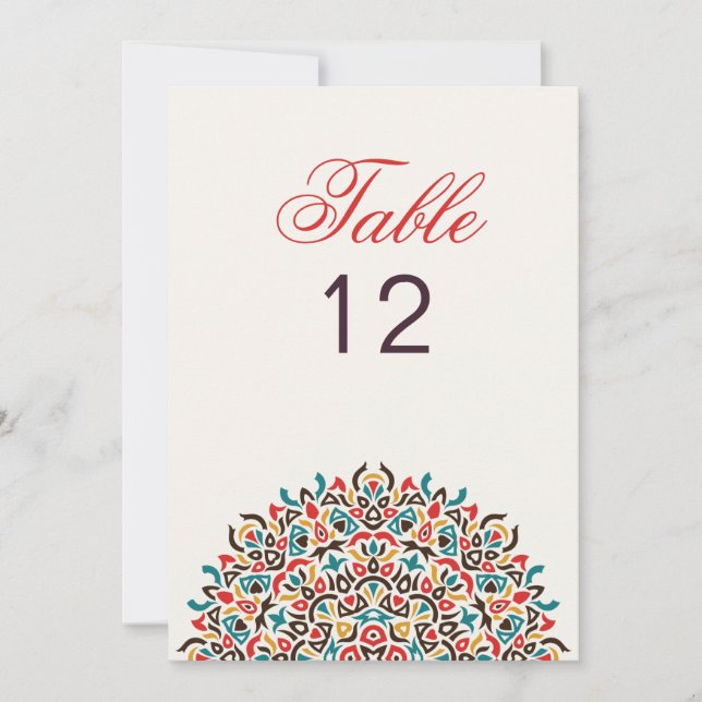 Moroccan Lattice Geo Mandala Wedding Table Number (Front)