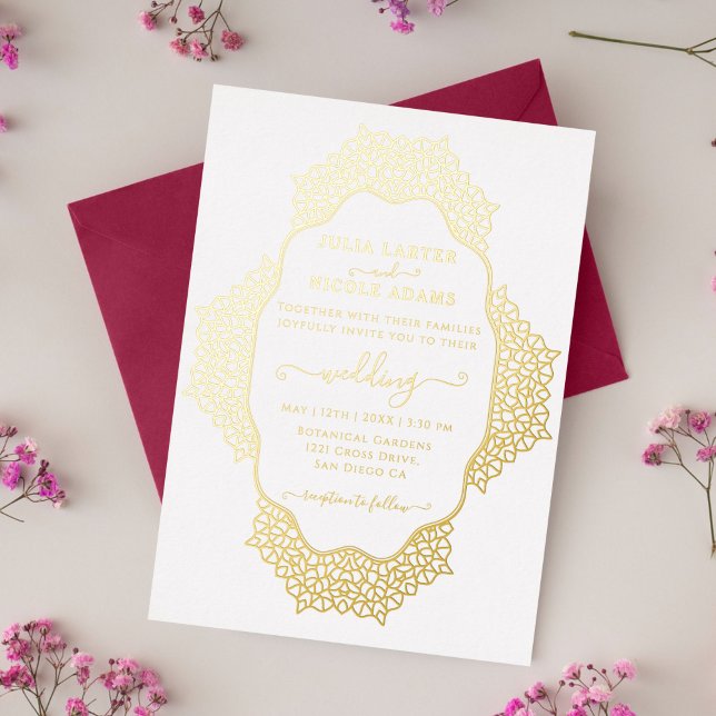 Moroccan Lattice Geometric Mandala Wedding Foil Invitation (Creator Uploaded)