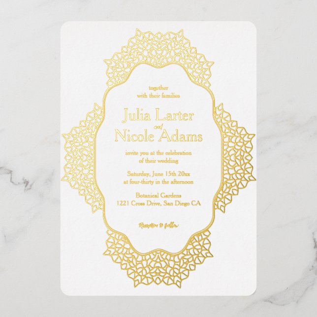 Moroccan Lattice Geometric Mandala Wedding Foil Invitation (Front)