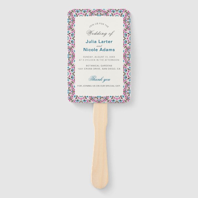 Moroccan Lattice Geometric Mandala Wedding Hand Fan (Front)