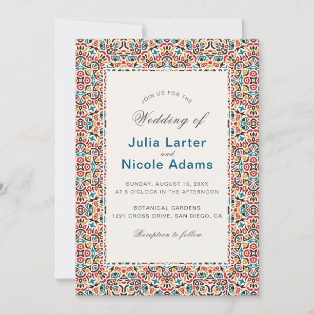 Moroccan Lattice Geometric Mandala Wedding Invitation (Front)