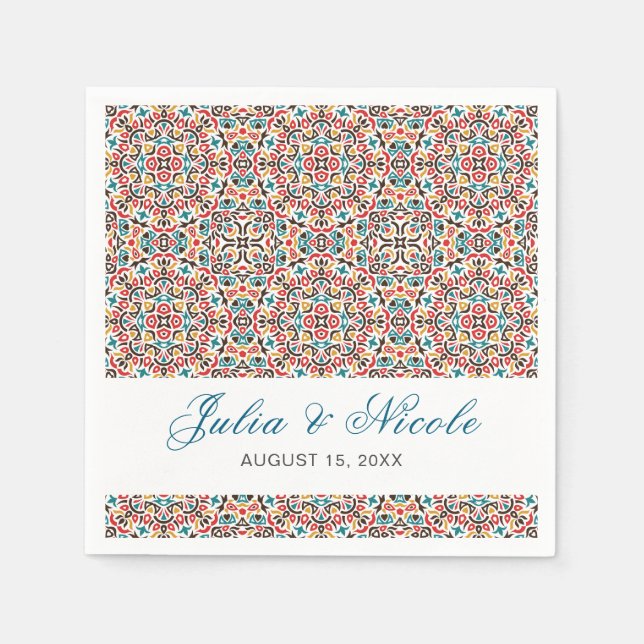  Moroccan Lattice Geometric Mandala Wedding Napkins (Front)