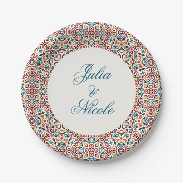  Moroccan Lattice Geometric Mandala Wedding Paper Plates (Front)