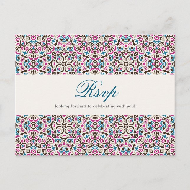 Moroccan Lattice Geometric Mandala Wedding Postcard (Front)