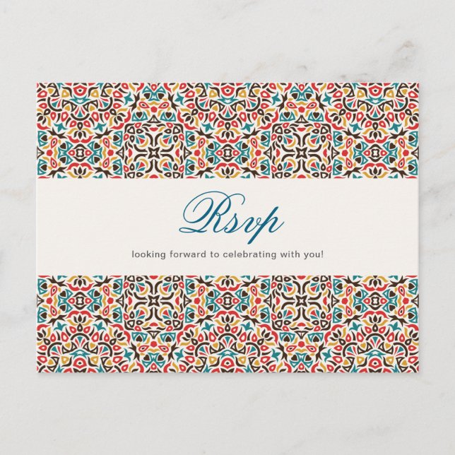 Moroccan Lattice Geometric Mandala Wedding Postcard (Front)