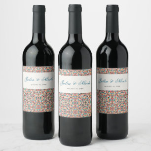 Moroccan Lattice Geometric Mandala Wedding Wine Label