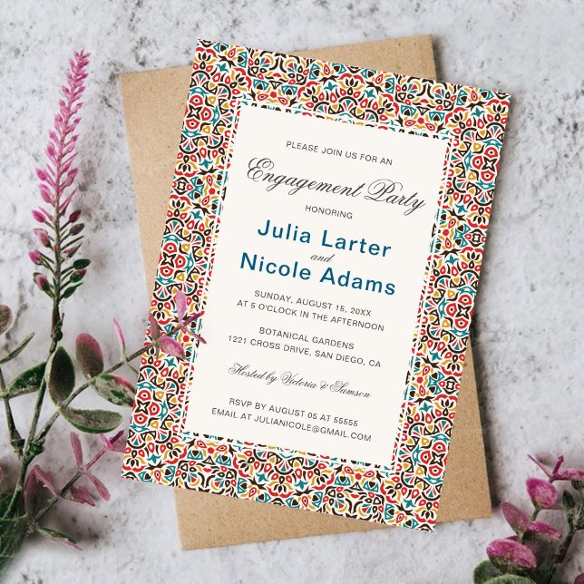 Moroccan Lattice Geometry Mandala Engagement Party Invitation (Creator Uploaded)