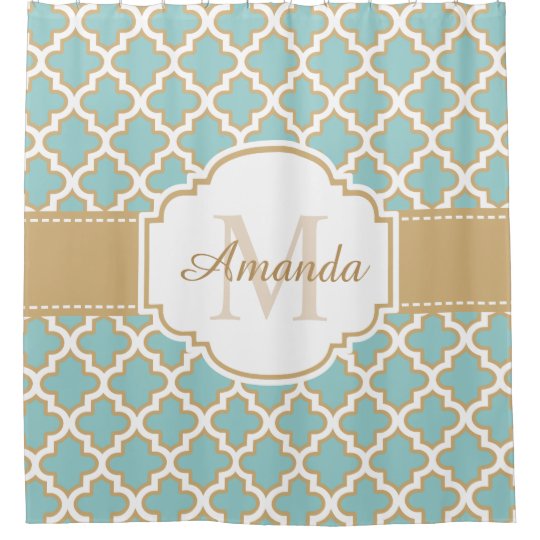 Moroccan Lattice Monogram Elegant Gold Teal Blue Shower Curtain ... Moroccan Lattice Monogram Elegant Gold Teal Blue Shower Curtain ...