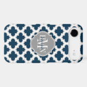 Moroccan Lattice Navy Blue Gray White Personalized Case-Mate iPhone Case (Back (Horizontal))
