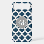 Moroccan Lattice Navy Blue Gray White Personalized Case-Mate iPhone Case (Back)