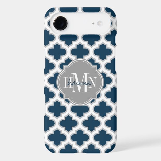 Moroccan Lattice Navy Blue Gray White Personalized Case-Mate iPhone Case (Back)