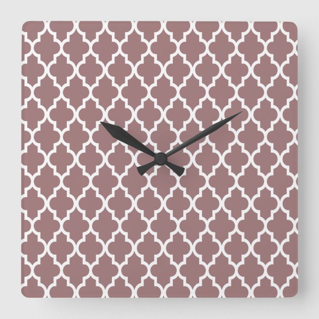 Moroccan Lattice Pattern In Brown Earth Square Wall Clock (Front)