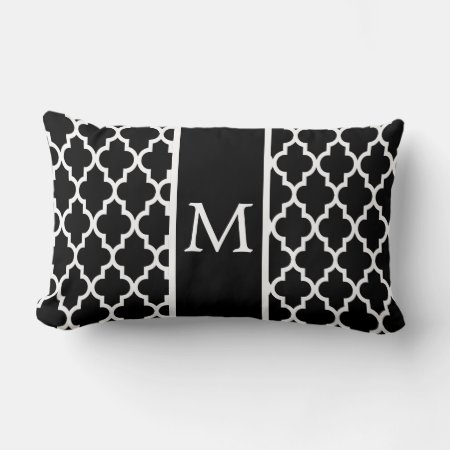Moroccan Lattice Pattern In White And Black Lumbar Pillow