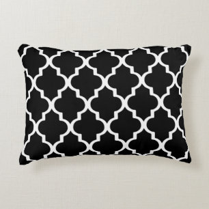 Moroccan Lattice Pattern Pillow - Black and White