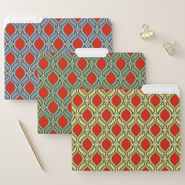 Moroccan Lattice Red and Light Green File Folder (Set)