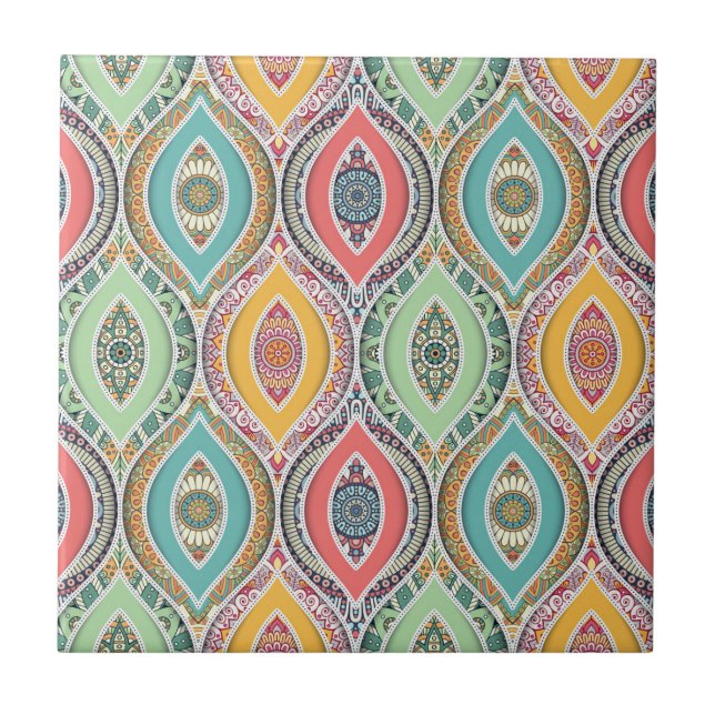 Moroccan mandala colorful ethnic pattern ceramic tile (Front)
