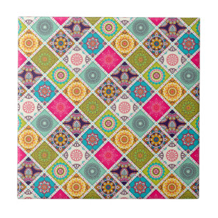 Moroccan mandala colorful ethnic pattern ceramic tile
