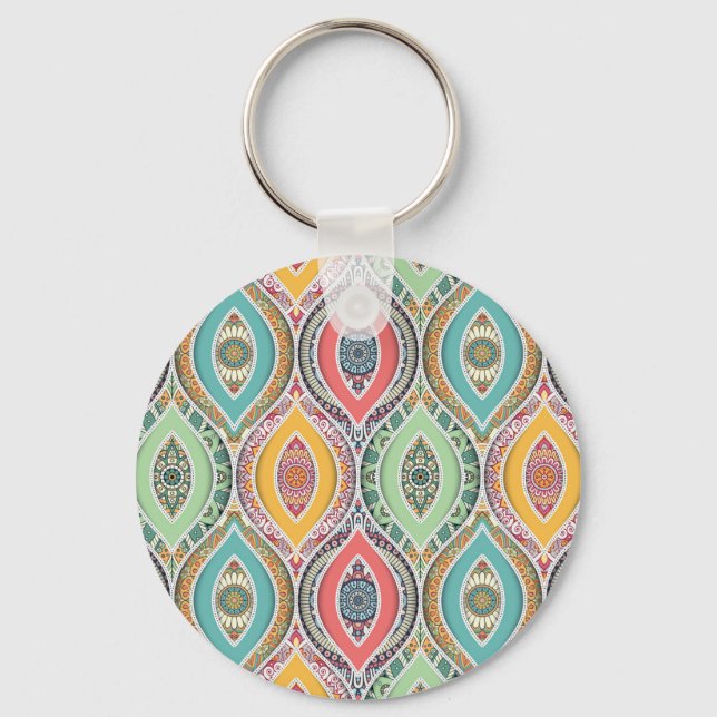 Moroccan mandala colorful ethnic pattern keychain (Front)