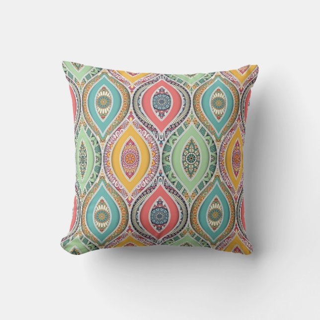 Moroccan mandala colorful ethnic pattern throw pillow (Front)