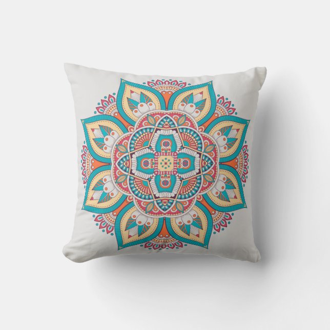 Moroccan mandala colorful ethnic pattern throw pillow (Front)