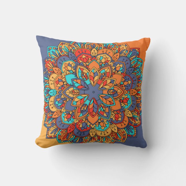 Moroccan mandala colorful ethnic pattern throw pillow (Front)