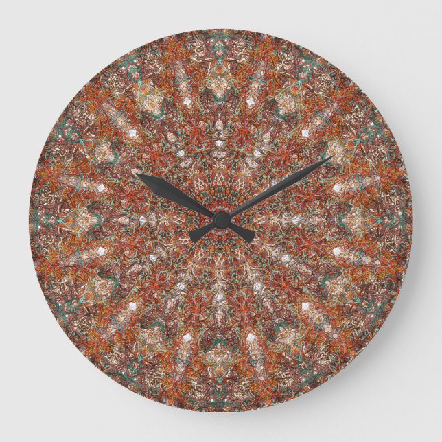 Moroccan mandala pattern in terracotta tones large clock (Front)