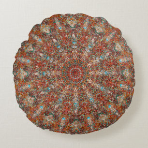 Moroccan mandala pattern in terracotta tones round pillow