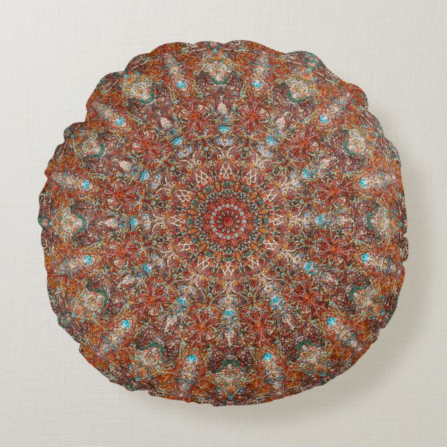 Moroccan mandala pattern in terracotta tones round pillow (Front)