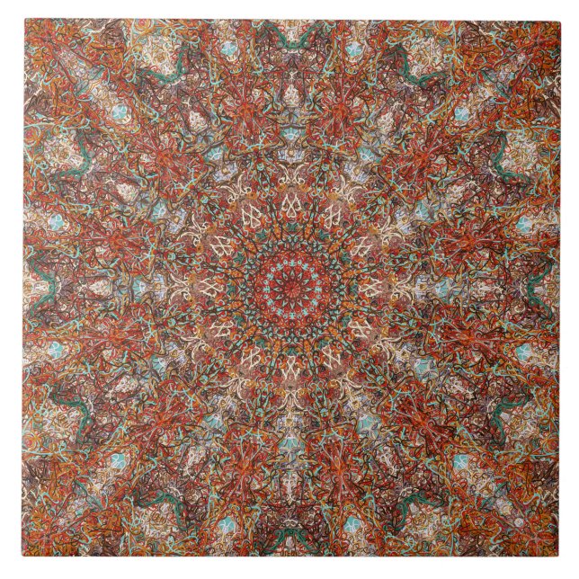 Moroccan mandala pattern in terracotta tones tile (Front)