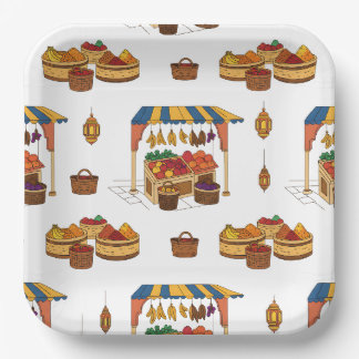 Moroccan Market & Fruits Motif Paper Plates