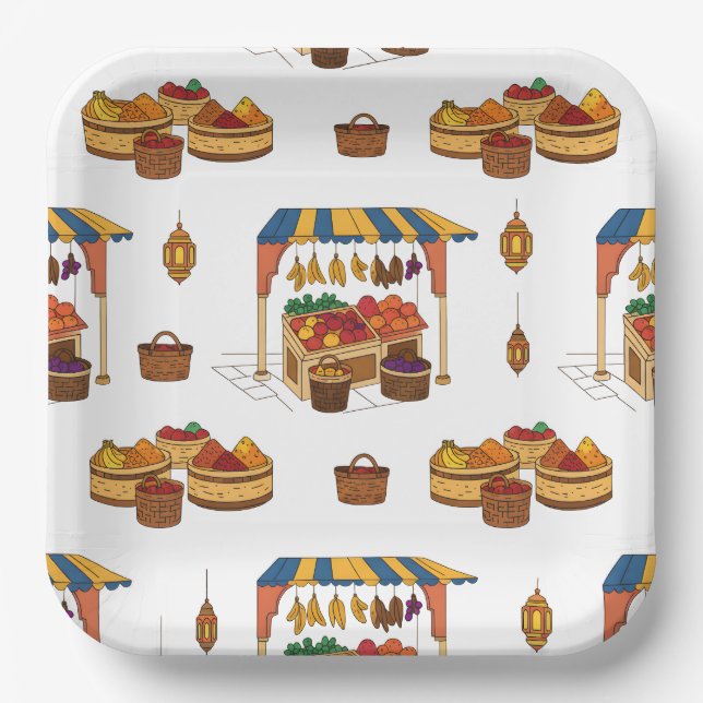 Moroccan Market & Fruits Motif Paper Plates (Front)