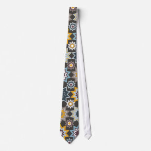 Moroccan Marrakech Stars Ethnic Blue Tile Pattern Neck Tie