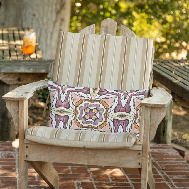 Moroccan Mediterranean Boho Tile Art Pattern Lumbar Pillow (Chair)