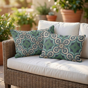 Moroccan Mediterranean Boho Tile Art Pattern Lumbar Pillow