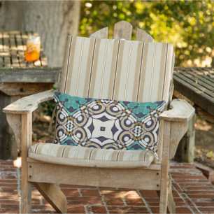 Moroccan Mediterranean Boho Tile Art Pattern Lumbar Pillow