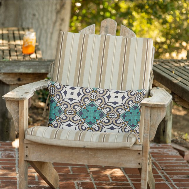 Moroccan Mediterranean Boho Tile Art Pattern Lumbar Pillow (Chair)