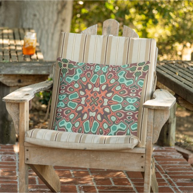 Moroccan Mediterranean Boho Tile Art Pattern Outdoor Pillow (Chair)