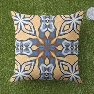 Moroccan Mediterranean Boho Tile Art Pattern Outdoor Pillow
